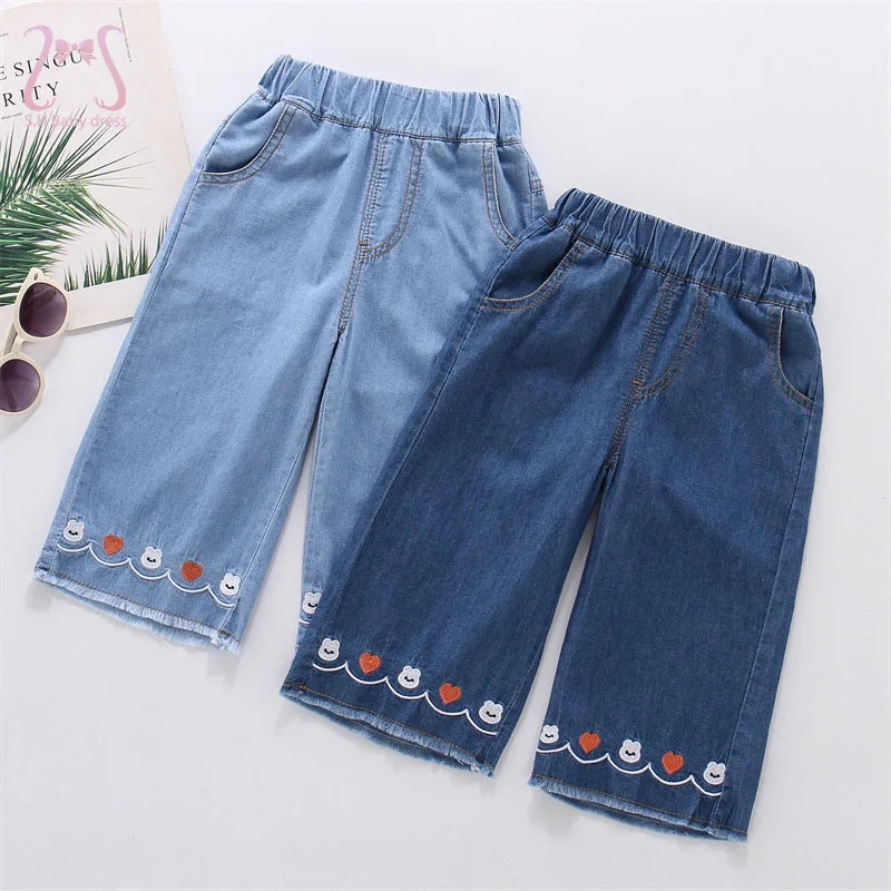 Cotton Pants Kids Denim Jeans Girls Jeans Summer Embroidered