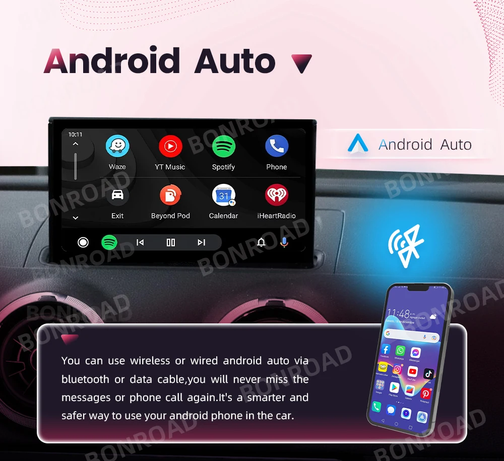 BONROAD Kabelloser CarPlay Android Auto Adapter für Audi A3 S3 8V A4L A5 Q5L Q2L Q7 MIB Mirror Link AirPlay Bluetooth GPS Navigation – Detail 5