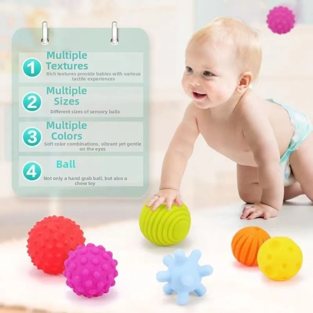 6Pcs Plastic Textured Multi Ball Set Hands Touch Chewable Baby Sensory Balls Colorful Portable Soft Ball Montessori Toys