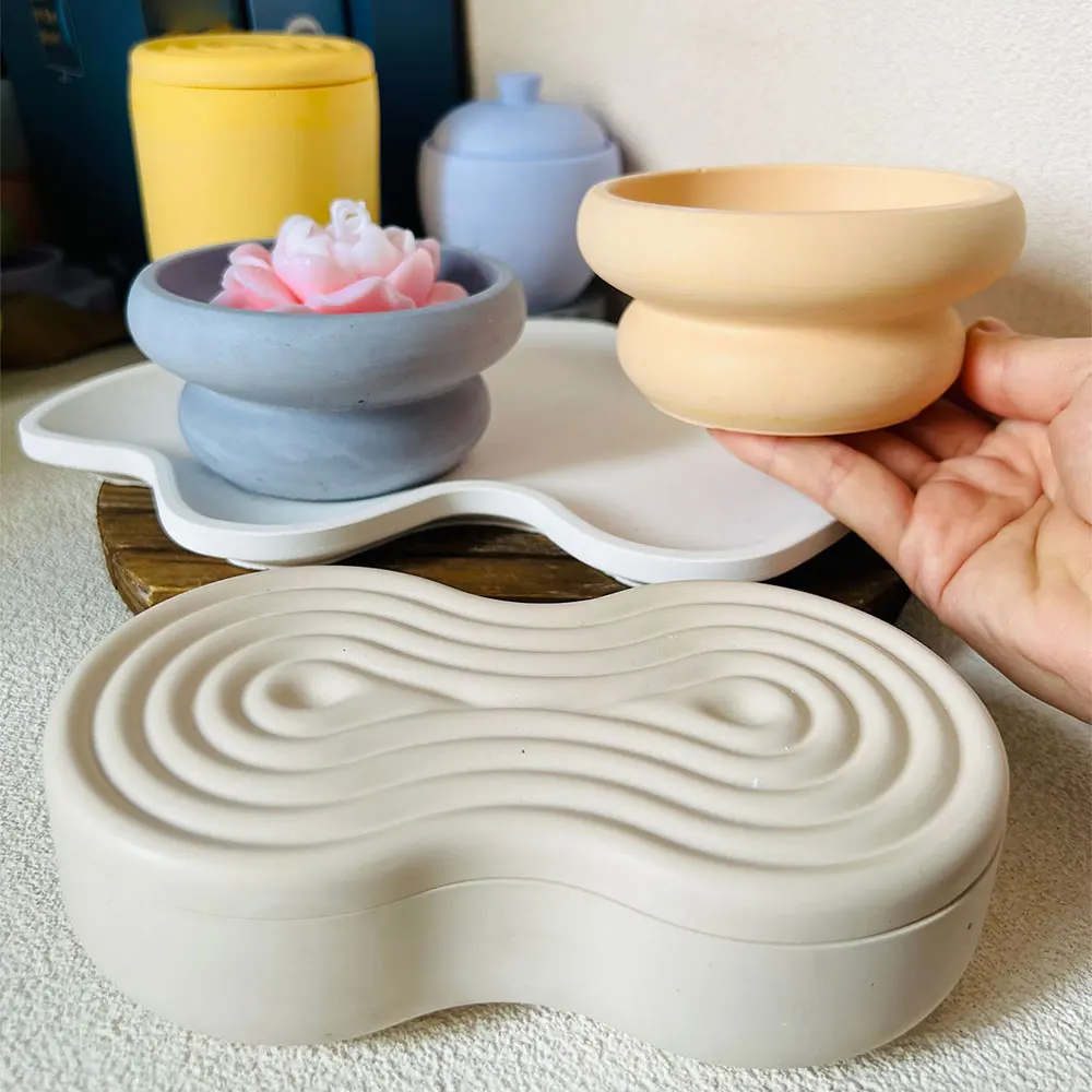 1pc Ring Cement Candle Jar Concrete Mold Flower Pot Pen Holder Epoxy Resin Silicone Mold Round Storage Box Mold
