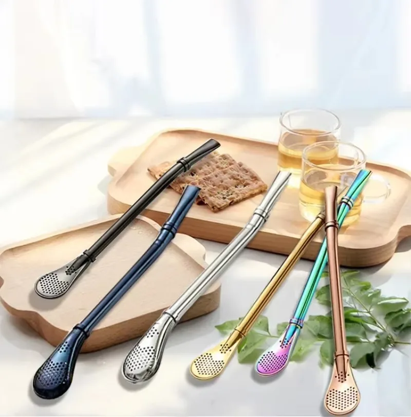 304 Stainless Steel Tea Drinking Straws Spoon Yerba Mate Tea Filter Reusable Bombilla Gourd Tools Bar Accessories drinking straws stainless steel straw