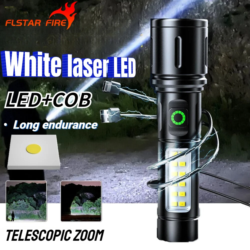 

White Laser Bright LED Flashlight Rechargeable Torch Lighting Tactical Lantern Ultra Powerful Flashlight with Usb Charging