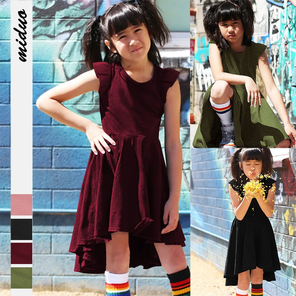 

Summer Little Girl Dresses Solid Ruffles Irregular Girl Dress Children's Clothing Fashion Summer Dresses for Girls Vestidos 12