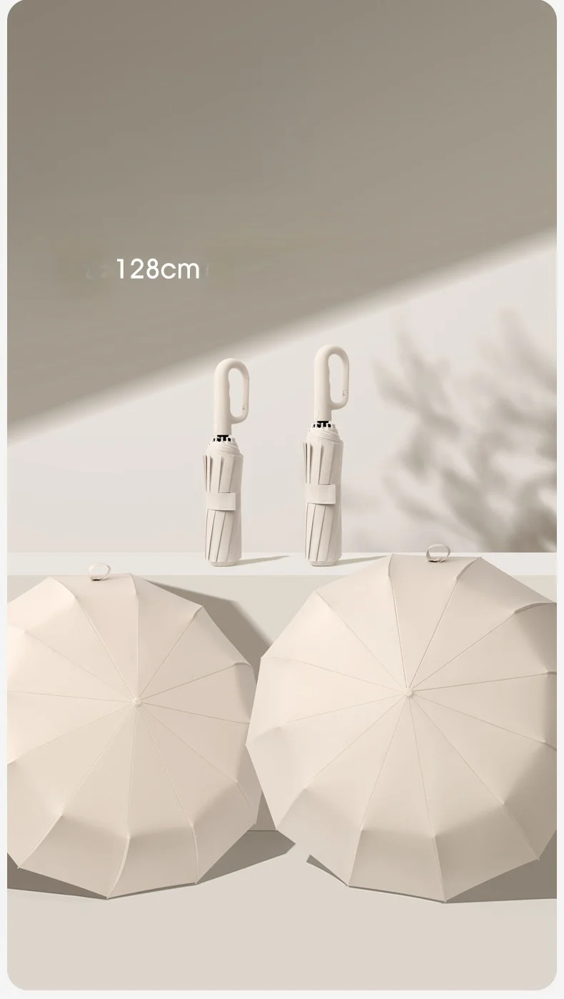 Extra Large 12-Bone Fully Automatic Folding Umbrella – Windproof Portable Rain Umbrella with Dual-Use Reverse Design & Black Glue UV Protection