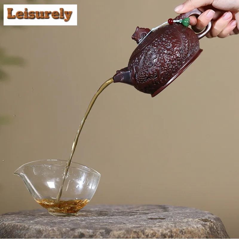 350ml Elegant Yixing Purple Clay Teapots Handmade Dragon Pot Raw Ore Antique Brass Mud Kettle With Strainer Zisha Tea Set Craft