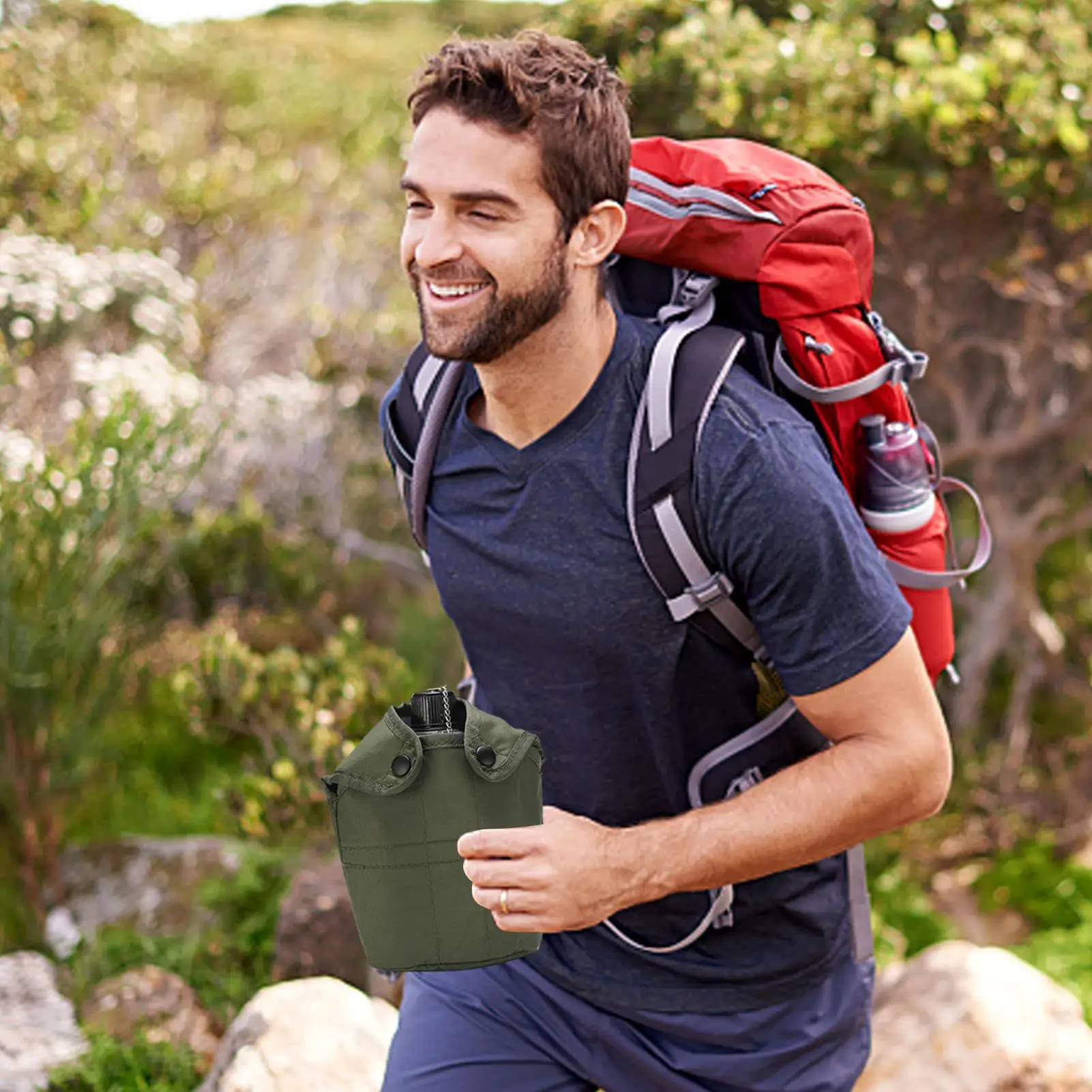 Lightweight Canteen Water Bottle Portable Alcohol Stove Lunch Box Camping Cookware Set Aluminum Canteen Cup Wood Stove Set