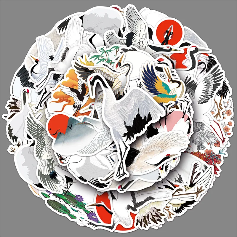 

50Sheets Creative DIY Red-crowned Crane Stickers Cartoon Animal Suitcase Helmet Refrigerator Notebook Stickers Children's Gift