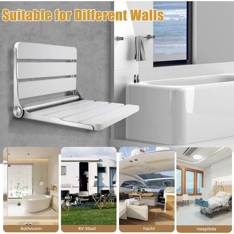 Folding Teak Shower Seat Wall Mounted,Fold Down Shower Seat,Foldable Shower Bench,Home Care Teak Shower Seat Bench for Inside 4