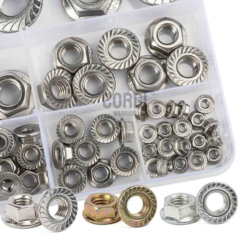 Metric Hex Flange Lock Serrated Nuts Up to 190 M3 M4 M5 M6 M8 M10 M12 304 Stainless Steel and Zinc Plated Carbon Steel Threaded