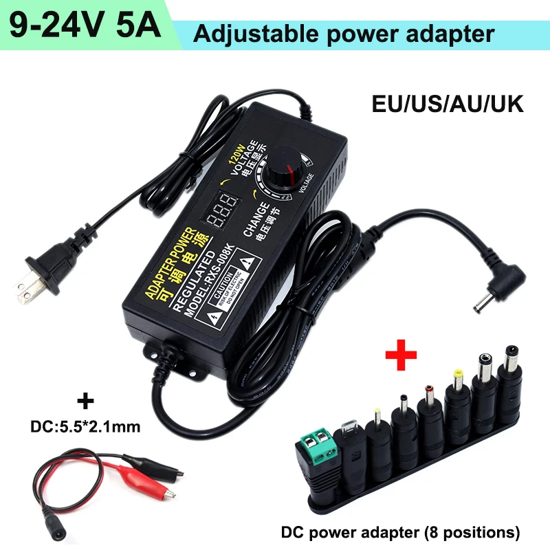 9-24V 5A Alimentatore Regolabile Da Ca A Cc 9V 12 V 15V 18V 24V 5A Adattatore Di Alimentazione Adattatore Universale Da 220V A 12 V Con Le