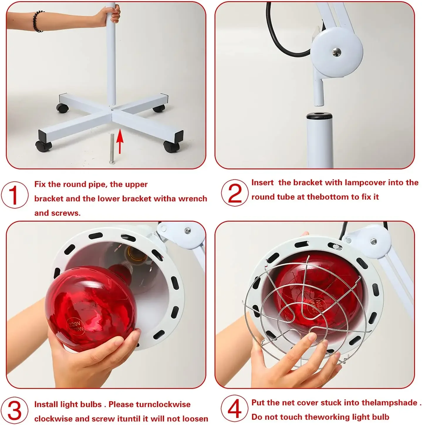 Infrared Heat Lamp 150W with Stand Wheels Adjustable