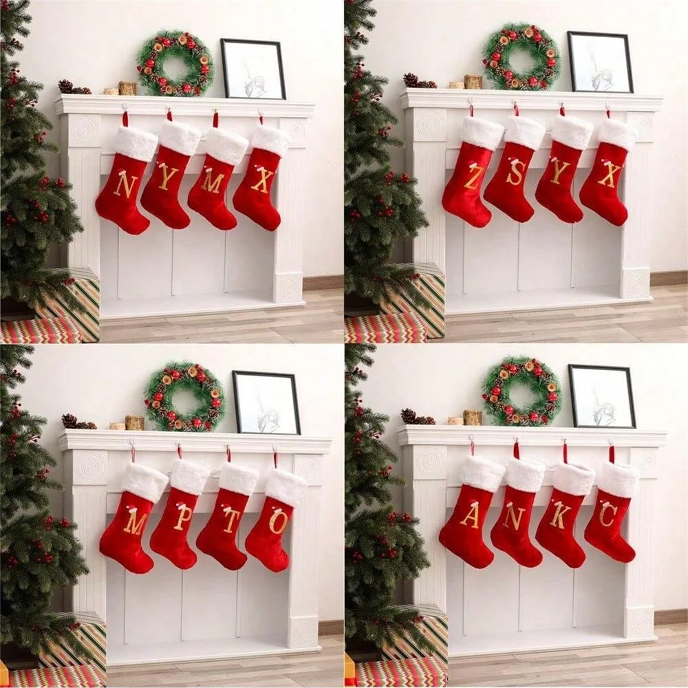 20 Inches Knit Monogram Christmas Stockings，Christmas Stockings Large Monogram Xmas English Letters Hanging Stockings
