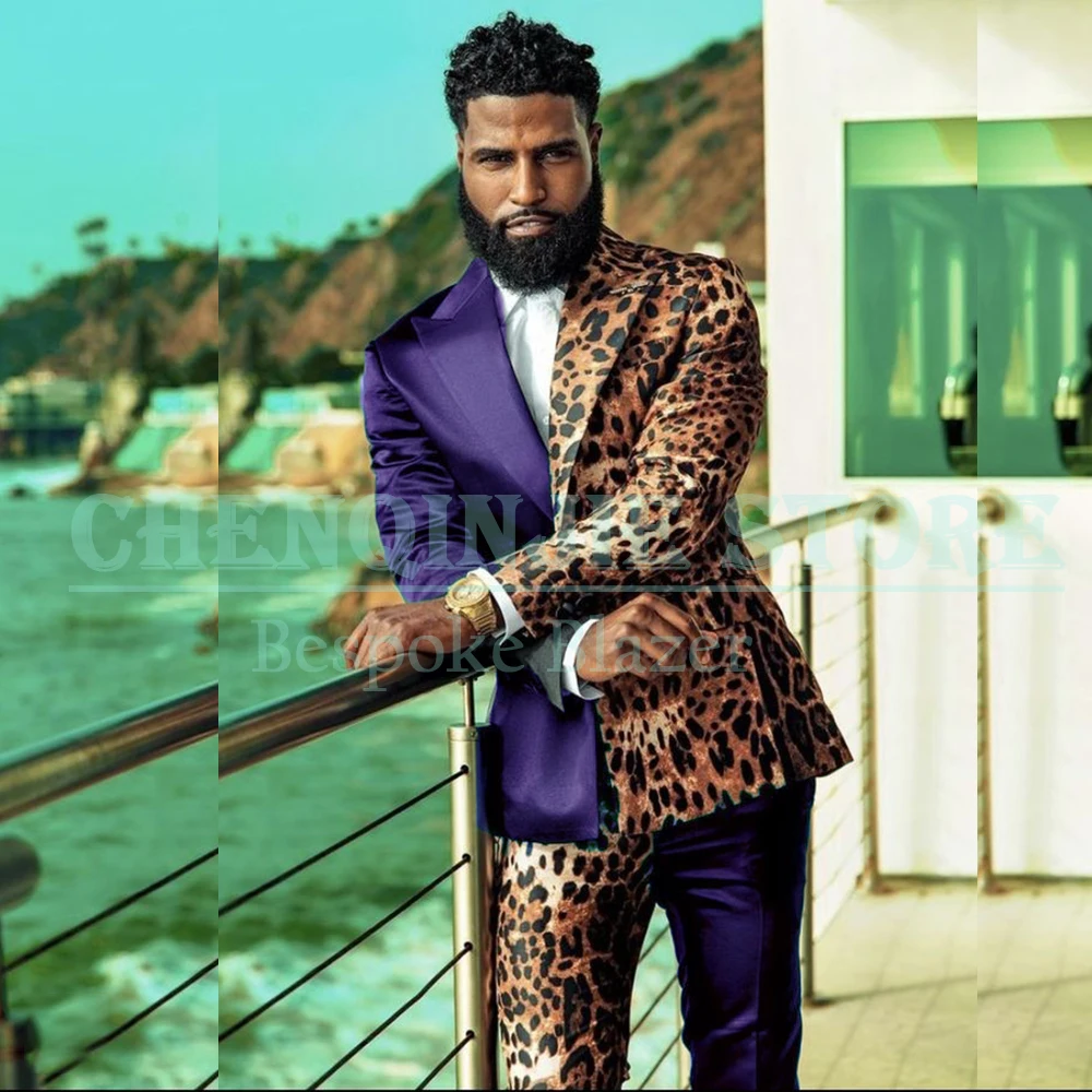 Fashion Leopard Print Men Suits Blazer Elegant Single Breasted Peak Lapel Slim Fit 2 Piece Jacket Pants Sets High Quality Outfit 4