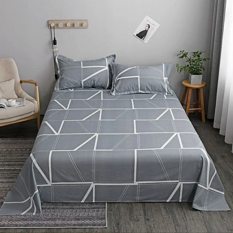 Geometry printed flat bed sheet set couple 2 people super cozy luxury double bed bedsheet single double queen king size
