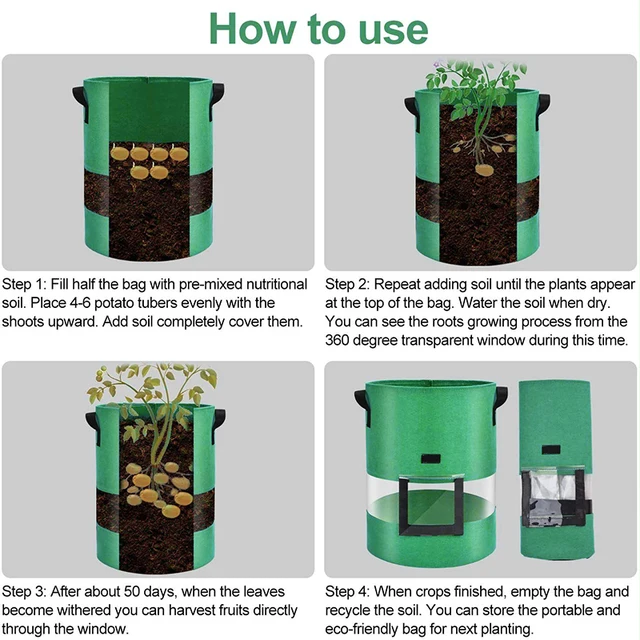 7/10 Gallon Filc Növénynövekedés Táskák Átlátszó Burgonya Edényfogantyú Vegetables Hagyma Sárgarépa Ültető Kültéri Kerti Szerszámok - Image 6