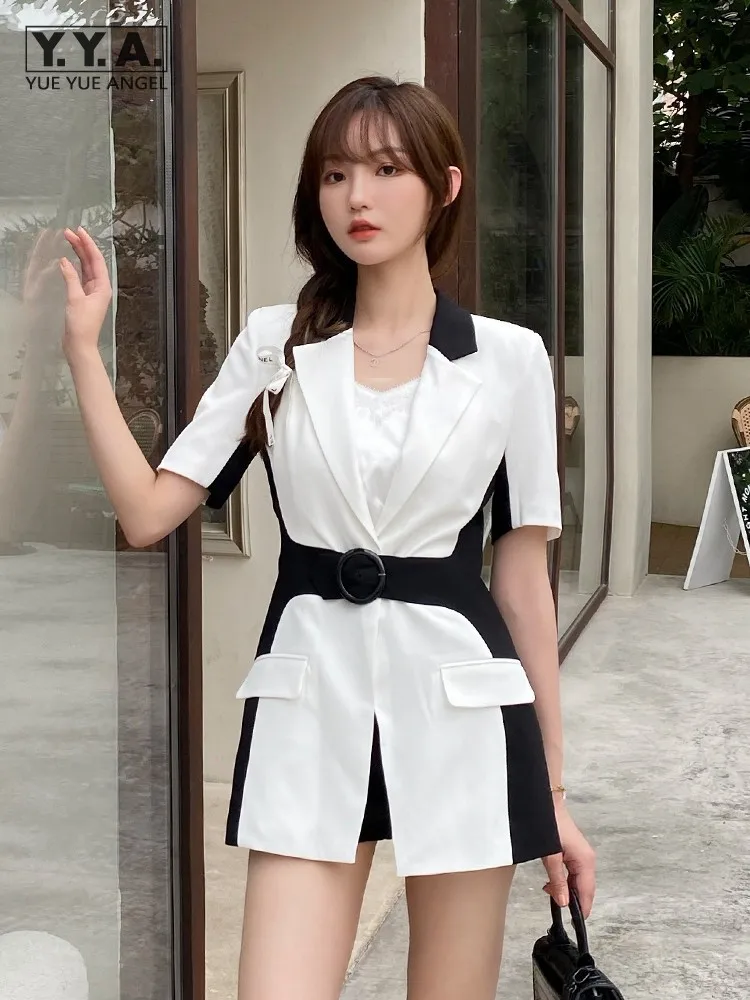 Black White Mixed Colors Short Sleeve Women Suit Jacket Fashion New