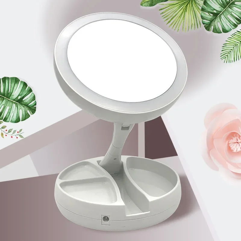 

Складное косметическое зеркало со светодиодной подсветкой и USB-зарядкой