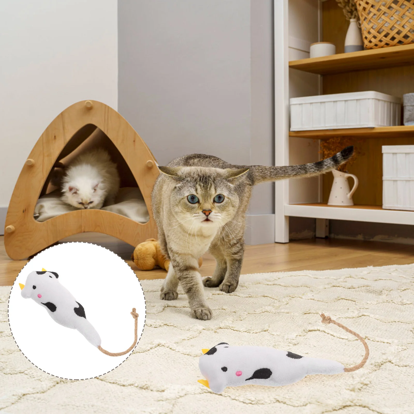 

Cat Plush Toy Catnip Toys Cow Shape Mint Chewing Funny for Cats Interactive Indoor