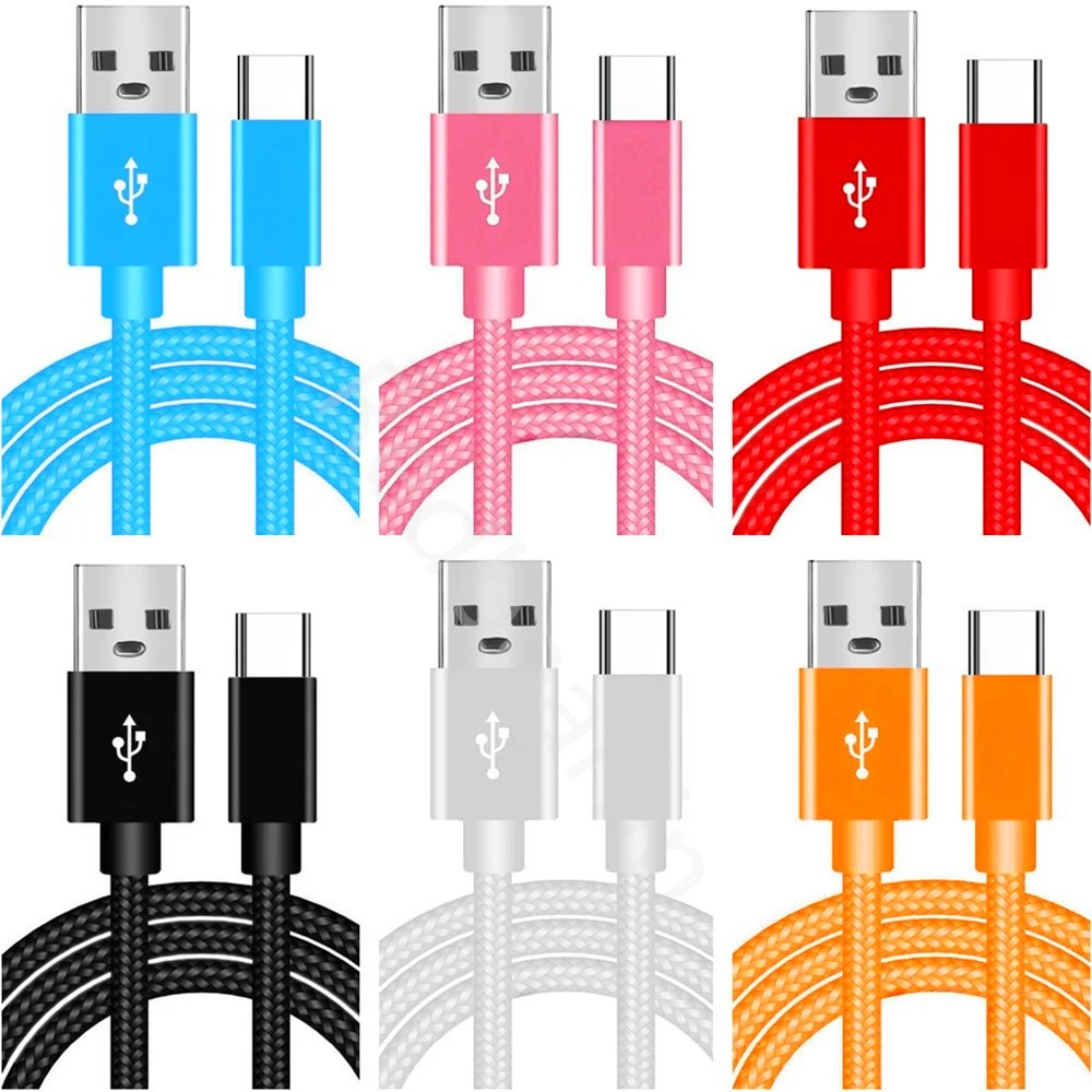 

100pcs/lot Colorful Nylon Braided Type c Micro 5pin usb Data charger cable USb-C Cables For Samsung s20 s22 htc lg xiaomi huawei