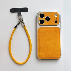 Cowboy Denim Wrist Strap Phone Case with Shockproof Camera Protection and Lanyard Attachment - iPhone 15 (Yellow)