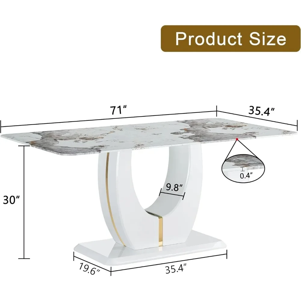 Dining Table 71" Marble Kitchen Table Modern Rectangular Dining Room Table with Marble Tables Top Wood Pedestal Base Ideal 2