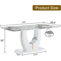 Dining Table 71" Marble Kitchen Table Modern Rectangular Dining Room Table with Marble Tables Top Wood Pedestal Base Ideal 2