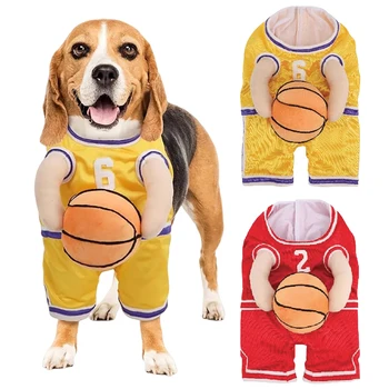 Dog Basketball Player Costume with Ball Pet Halloween Costume Funny Dress Up Sports Outfit for Halloween Party Costume Props 1