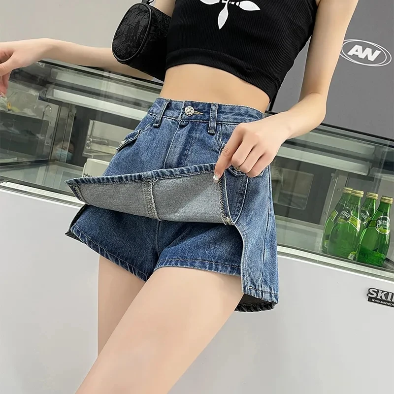 Faldas High-Waisted Skinny Denim Mini Skirt Women's New Summer Style Wide Leg Pants Vestidos Femenino A-Line Skirt Ropa De Mujer