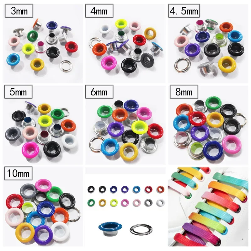 100sets Eyelets Grommets with Washers Colored Metal Hole Eye Rings Mix Color for Bag Shoes Belt Cap Tags Clothes Scrapbooking