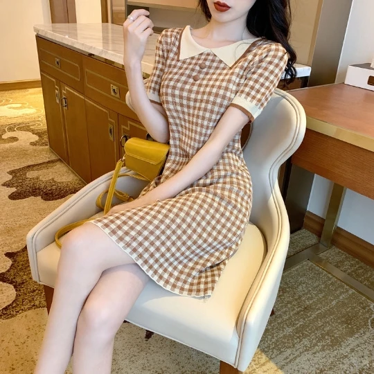 

Orange Khaki Low-Neck Brace Short-Sleeve Knitting Knit Camisole Dresses Summer Dress Suspenders Women Lady Cloth Falda Vestido