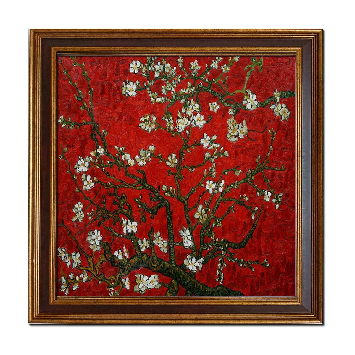 

Golden Framed-Van Gogh Red Almond Branches in Bloom Oil Painting Hand Painted on Canvas Repro Wall Art Home Decor