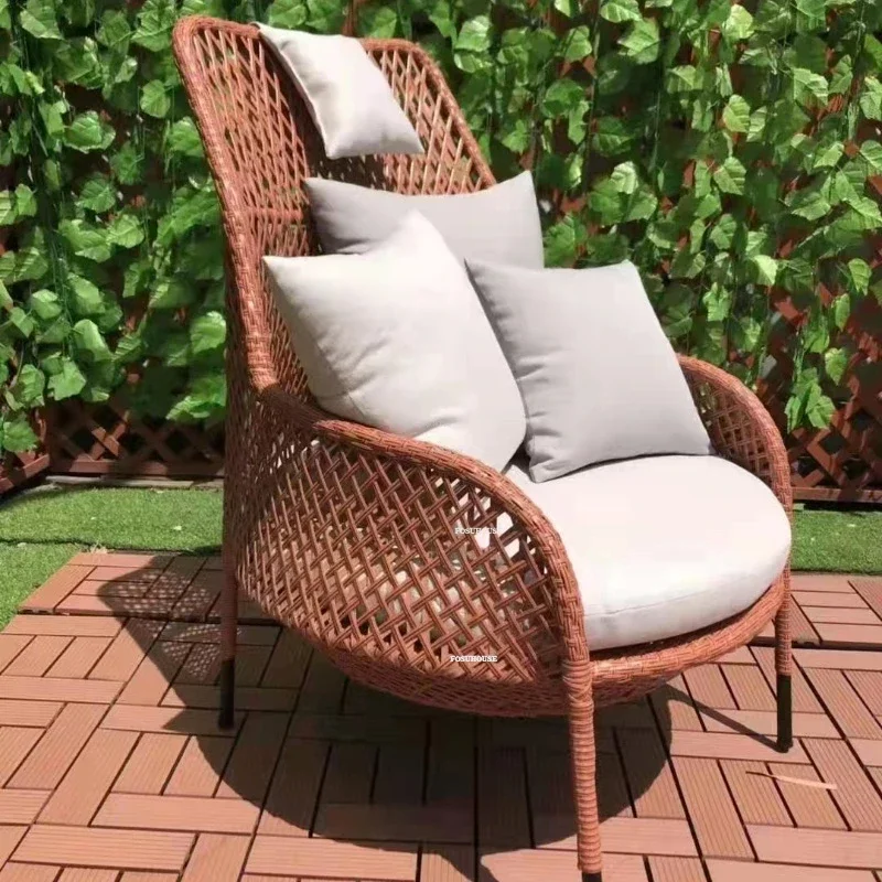 Nordic Rattan Outdoor Garden Sofas Courtyard Backrest Armchair Sofa Leisure Outdoor Garden Furniture Rattan Single Sofa Chair