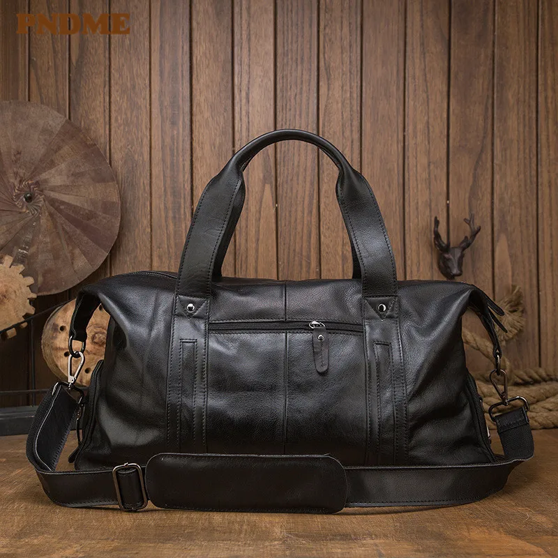 Casual natural soft genuine leather men travel bag weekend outdoor