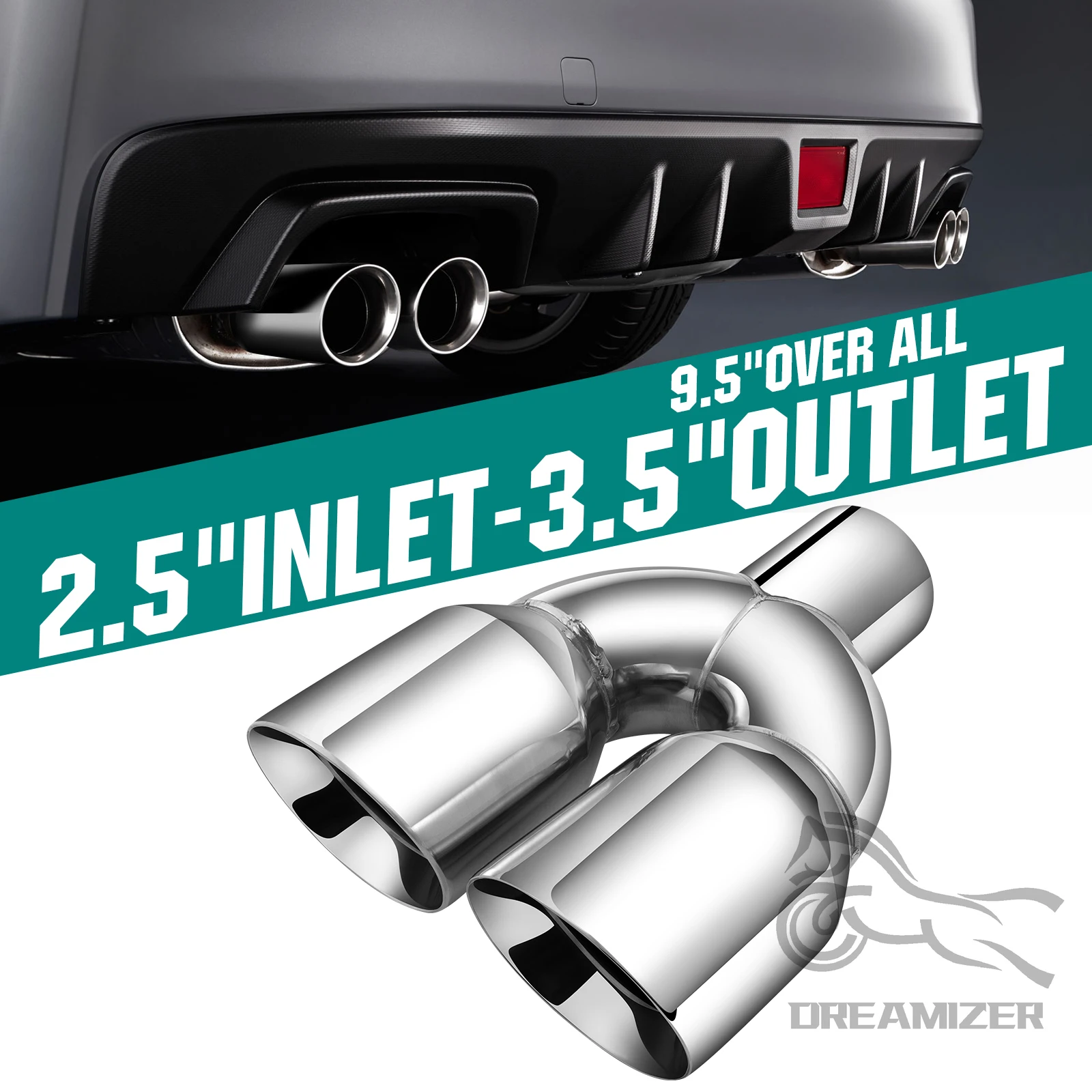 Dual ปลายท่อไอเสียท่อไอเสีย 2.5 นิ้ว Inlet 3.5 "Outlet 9.5" ความยาวขัดสแตนเลสท่อไอเสียสําหรับรถบรรทุกผนังคู่ 1