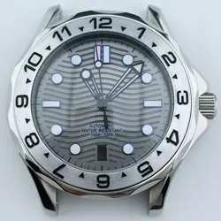 Premium 42mm Stainless Steel Diving Watch Case with Sapphire Crystal & Transparent Back for No logo (NO.10 gray dial)