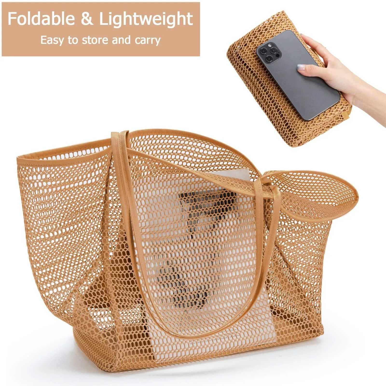 Mesh single shoulder tote bag for women, hand-held for washing, swimming, clothing storage, beach bag 2