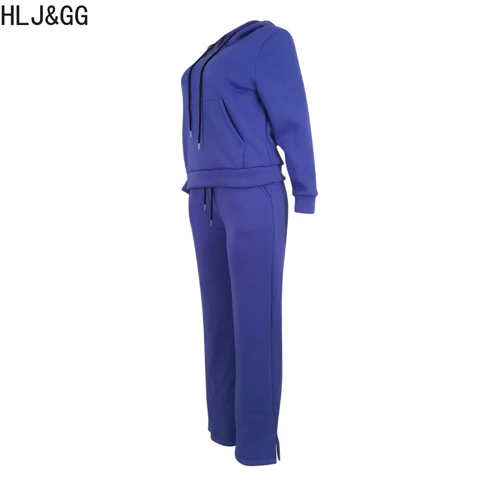 HLJ Autumn Winter Solid Color Hooded Tracksuits Women Long Sleeve Sweatshirts + Jogger Pants Casual Female Sporty Two Piece Sets