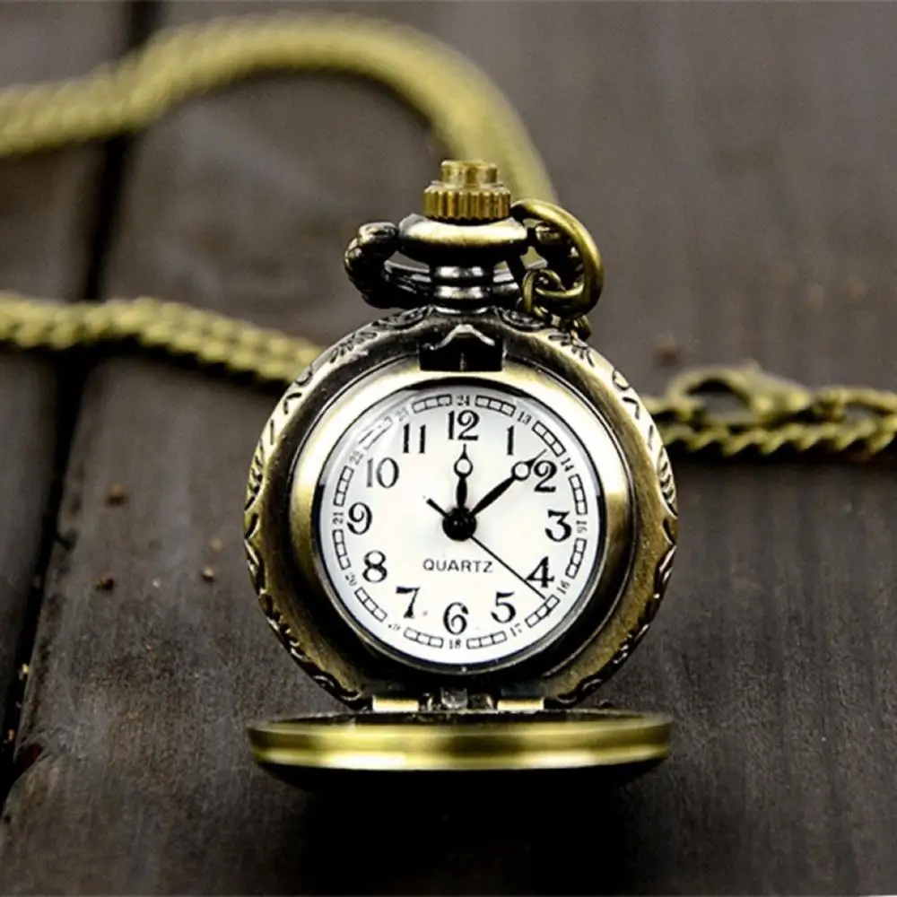 Vintage Pocket Watch Retro Steampunk Quartz Necklace Carving Pendant Chain Clock Pocket Watch