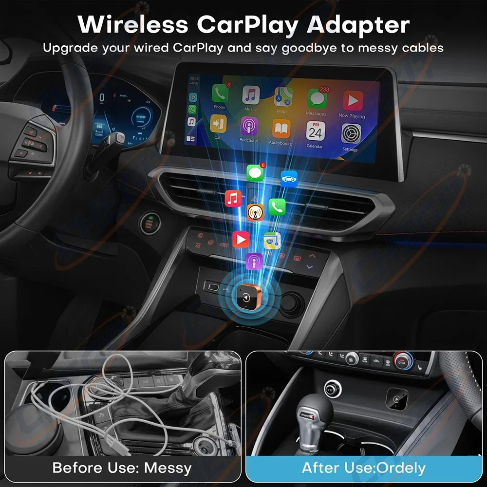 2026 신형 2in1 무선 CarPlay 어댑터&안드로이드 오토 무선 어댑터 5Ghz WiFi 타입-C/USB 플러그 앤 플레이 CarPlay 무선 카 AI 박스