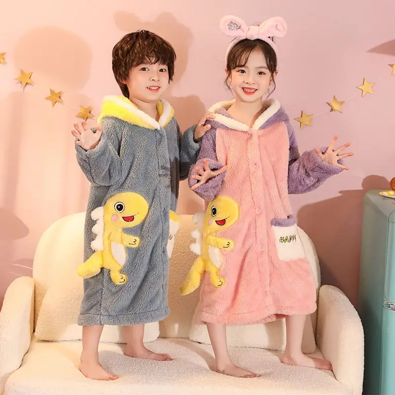 Tanie Piżamy dziecięce Cartoon wyściełane ciepłe chłopcy dziewczęta jesienne zimowe flanelowe śliczne ubrania domowe 2-10