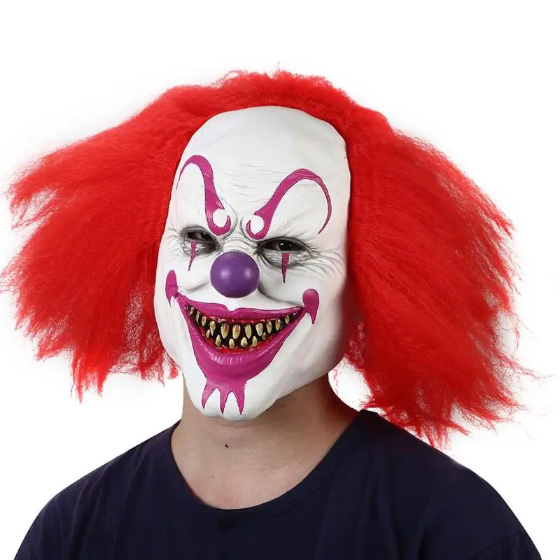 

Cosplay Clown Face Covers Halloween Scary Mask Thriller Joker Face Cover With Red Eyes Latex Headgear Party Costume Props