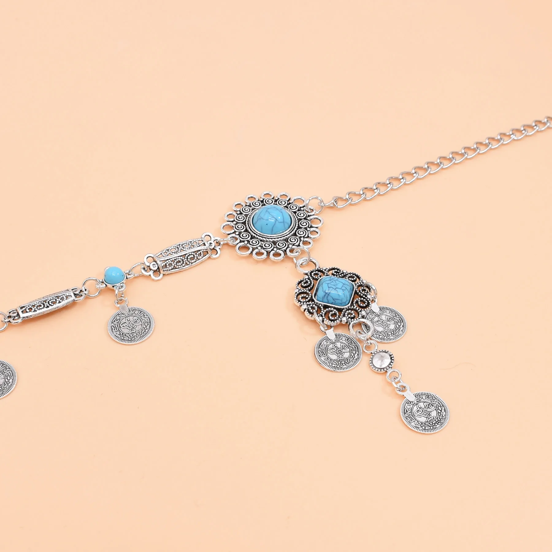Afghanische Vintage-Münze, Quaste, türkisfarbene Kopfketten für Frauen, Bohemian-Stil, Boho-Stil, Tribal-Zigeuner-Statement-Stirnband, ethnischer Schmuck – Detail 15