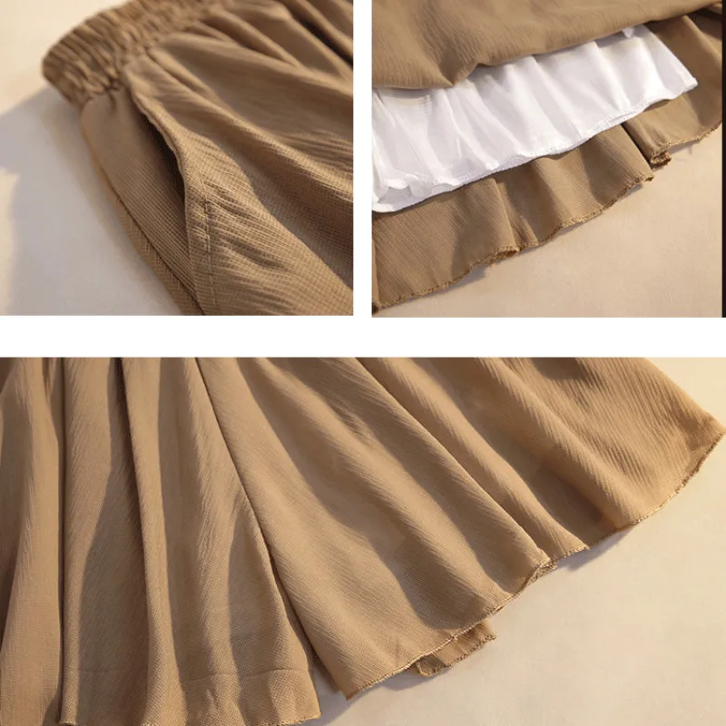 Loose Leisure Solid Shorts Women High Elastic Waist Summer Chiffon Lace-up All-match 4XL Sweet Korean Style Chic Fashion Flare