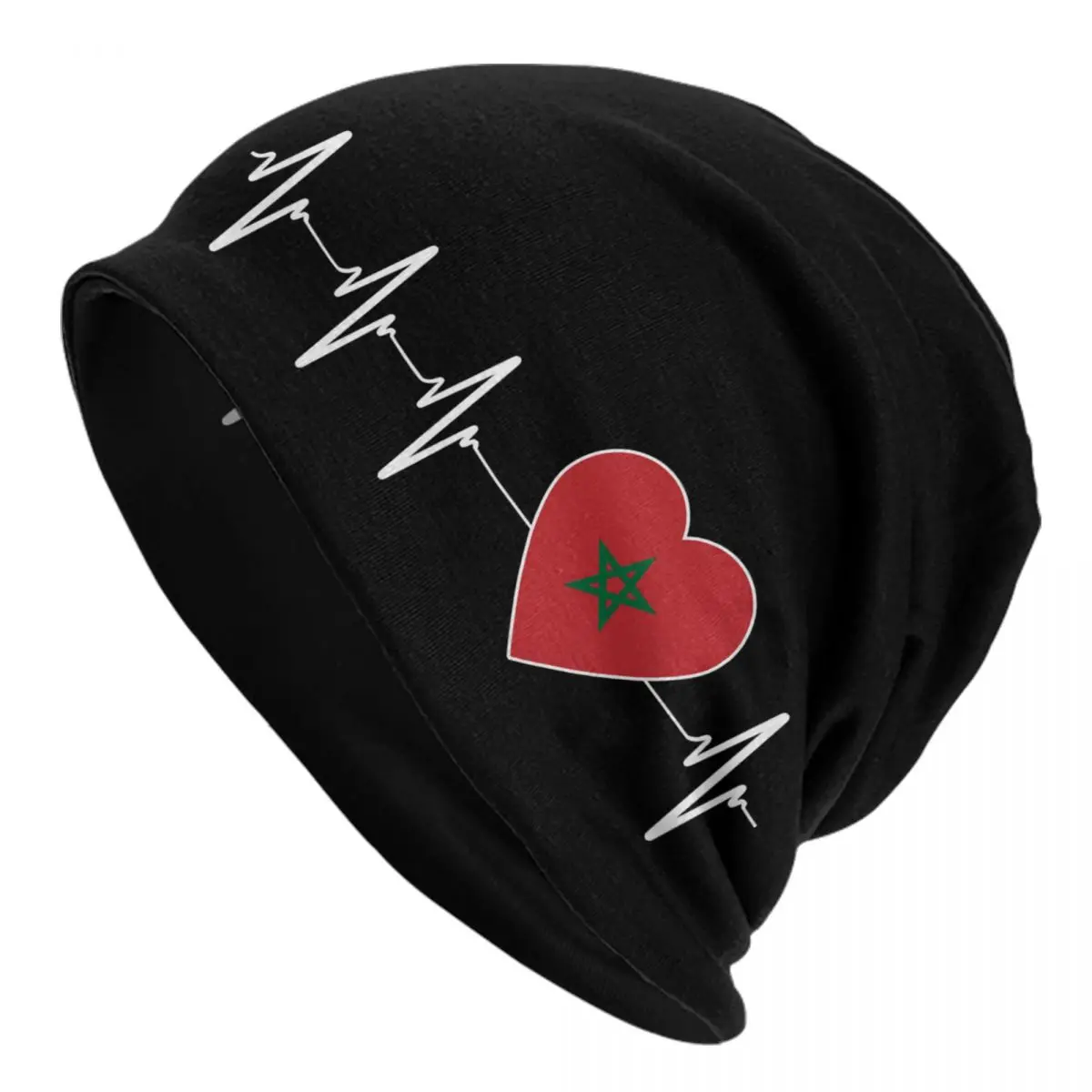 

Heartbeat Morocco Country Flag Skullies Beanies Caps Trend Winter Warm Knitted Hat Adult Moroccan Heart Family Bonnet Hats