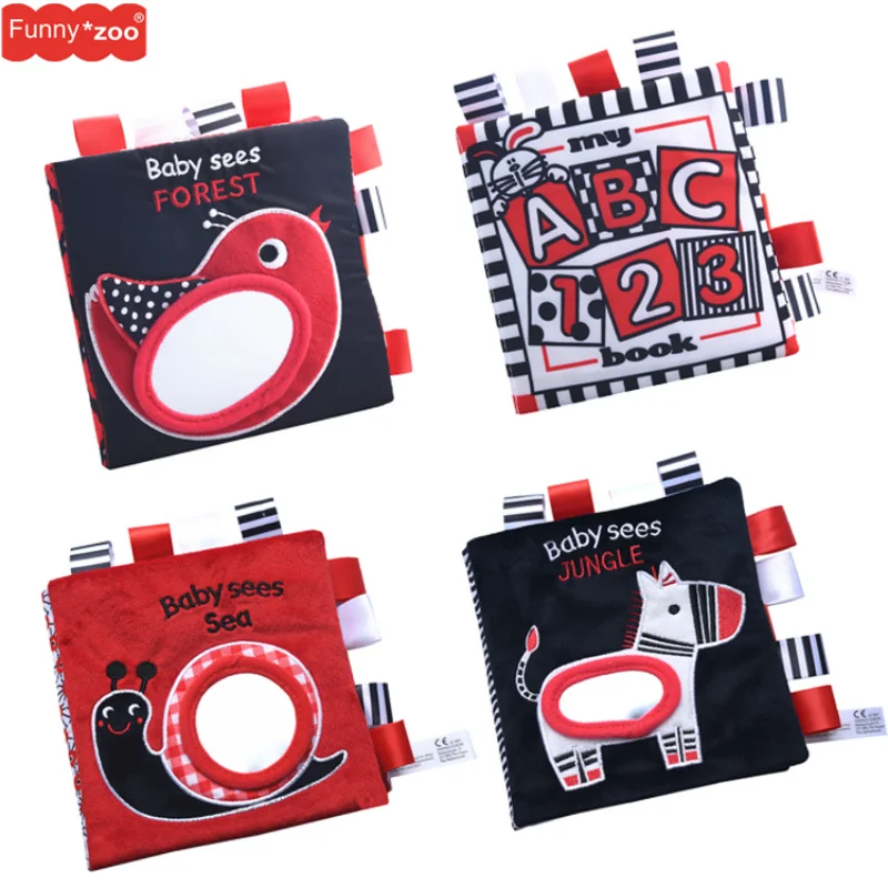 

Детская тканевая книга для новорожденных визуально вдохновленная тканевая книга черно-белая красная просвечивающие игрушки животные океанские этикетки книги для детей