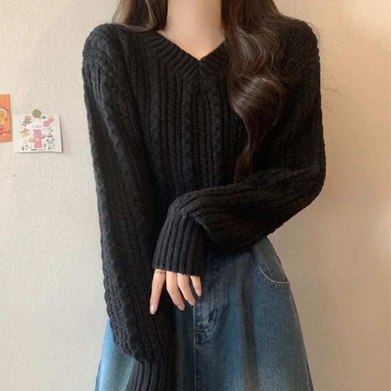 short-high-waisted-v-neck-knitted-bottom-sweater-for-women's-waist-sweater-top-long-sleeve-top