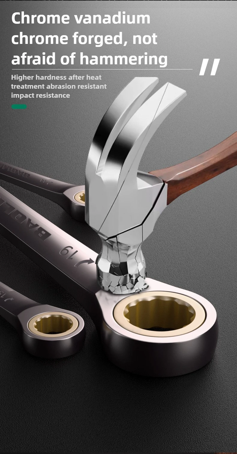 BAOLIAO Doppelkopf SCHWARZER NICKEL Plum Blossom Ratschenschlüssel, Ratschenschlüssel-Set aus Chrom-Vanadium-Stahl, Autoreparaturwerkzeuge – Detail 8