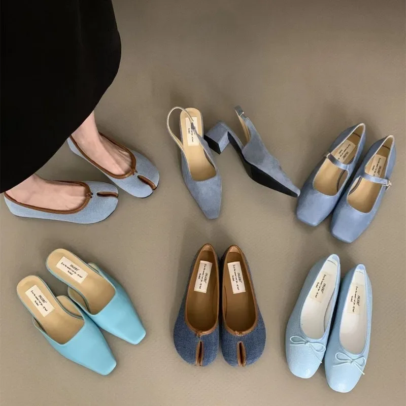 

New 2024 Summer Women's Sandals Elegant Medium Heel Toe Mules Comfortable Office Ladies Shoes Flat Shoes Female
