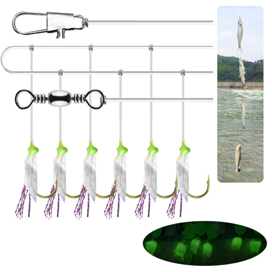 Montages sabiki 5 packs 6 rigs/pack pour pêche mer appâts peau poisson leurres