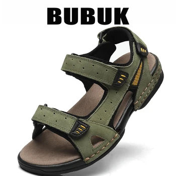 BUBUK men's fashion first-layer cowhide beach sandals, light wading shoes, summer outdoor hiking shoes, commuting to work
